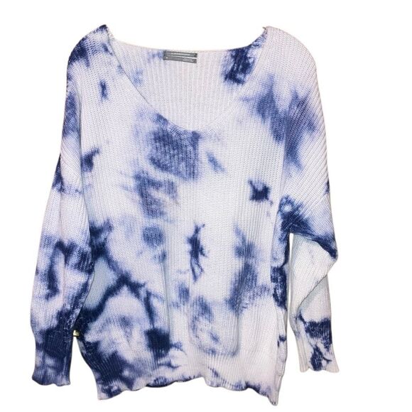 By Anthropologie V-Neck Tie-Dye Tight Knit Dolman 100% Cotton Sweater #759 - Picture 4 of 10
